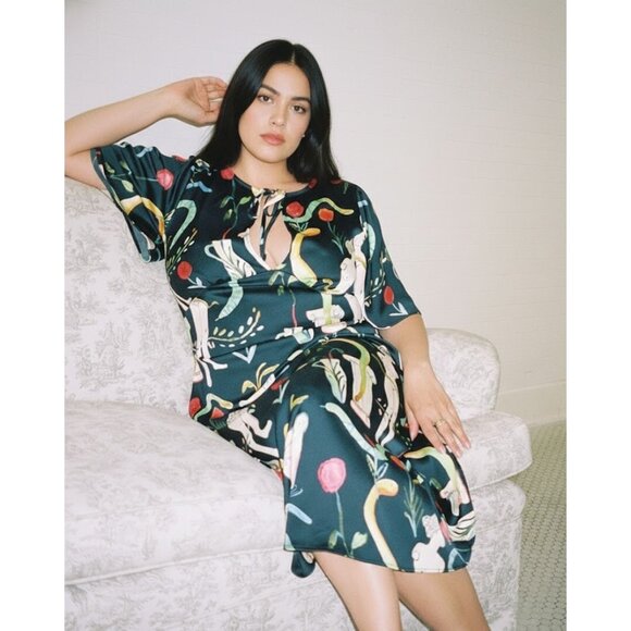 NWT LISA SAYS GAH Penelope Midi in Museo Nero Satin Dress XL - Picture 8 of 8